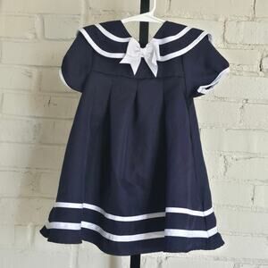 Rare Edition Navy Blue Sailor Dress 24M Toddler Girl Nautical Preppy Bow Pleated